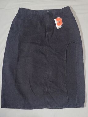 Cider Black Denim Pencil Skirt with Side Slit XL